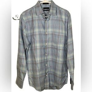 John W. Nordstrom Men's Size‎ M Tailored Blue Plaid Shirt 100% Egyptian Cotton